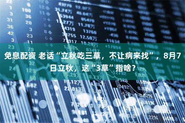 免息配资 老话“立秋吃三草，不让病来找”，8月7日立秋，这“3草”指啥？